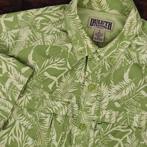 Duluth Trading Button Shirt Men's Large Lime Green Hawaiian Short Sleeve‎ Camp